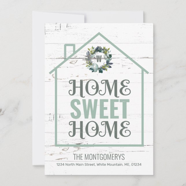 Rustic Home Sweet Home Laurel Wreath Moving Announcement (Front)