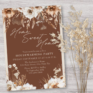 Rustic Home Sweet Home Pampas Grass Housewarming Invitation