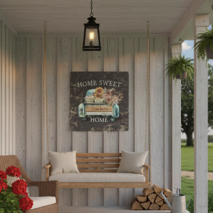 Rustic Home Sweet Home Vintage Truck Fall Flowers Metal Print