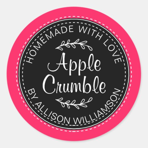 Rustic Homemade Apple Crumble Black  Diva Pink Classic Round Sticker