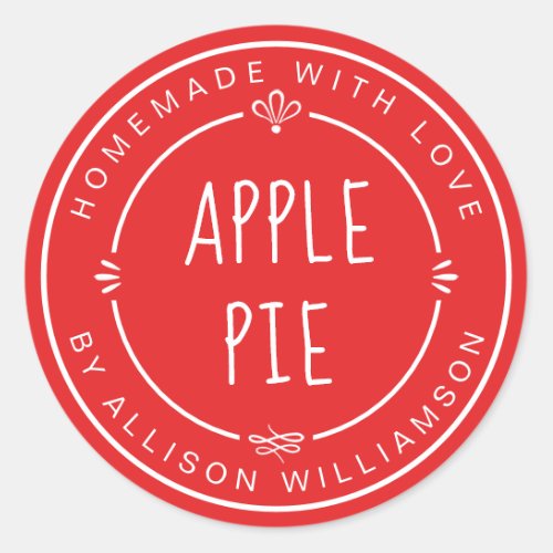 Rustic Homemade Apple Pie Bright Red Classic Round Sticker