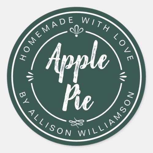 Rustic Homemade Apple Pie Dark Green Classic Round Sticker