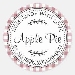 Rustic Homemade Apple Pie Dusty Rose Check Classic Round Sticker