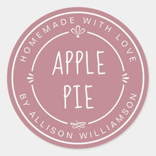 Rustic Homemade Apple Pie Dusty Rose Classic Round Sticker