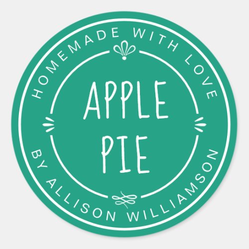 Rustic Homemade Apple Pie Emerald Green Classic Round Sticker