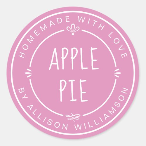 Rustic Homemade Apple Pie Fuchsia Pink Classic Round Sticker