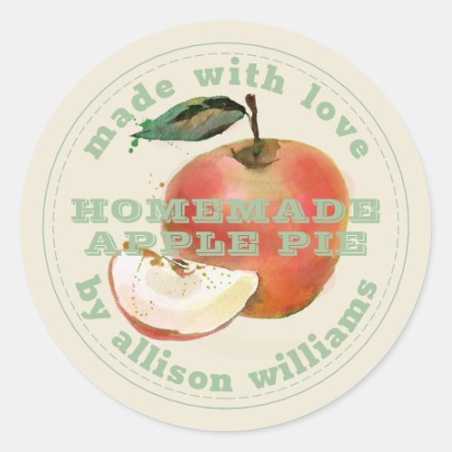 Rustic Homemade Apple Pie Green Antique White Classic Round Sticker