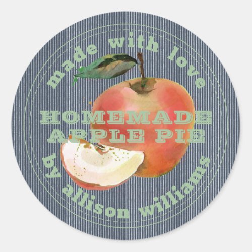 Rustic Homemade Apple Pie Green Blue Classic Round Sticker