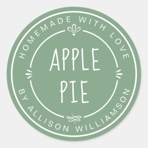 Rustic Homemade Apple Pie Green Classic Round Sticker
