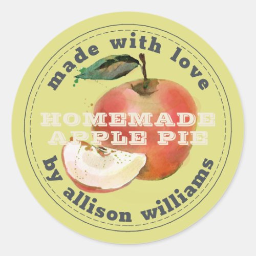 Rustic Homemade Apple Pie Green Classic Round Sticker