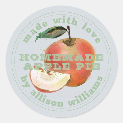 Rustic Homemade Apple Pie Green Pastel Blue Classic Round Sticker