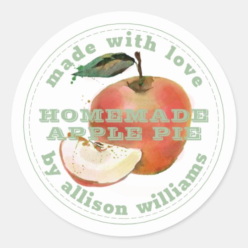 Rustic Homemade Apple Pie Green White Classic Round Sticker