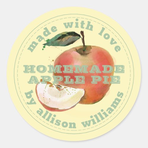 Rustic Homemade Apple Pie Green Yellow Classic Round Sticker