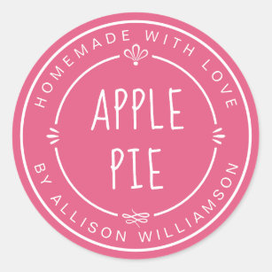 Rustic Homemade Apple Pie Hot Pink Classic Round Sticker