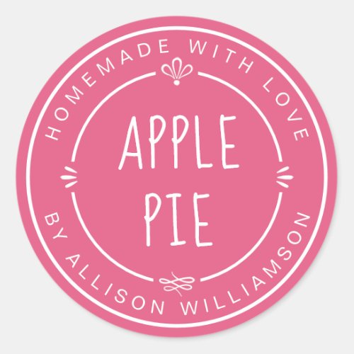 Rustic Homemade Apple Pie Hot Pink Classic Round Sticker