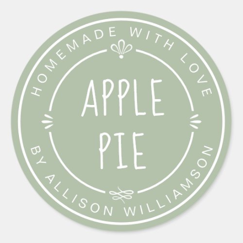 Rustic Homemade Apple Pie Laurel Green Classic Round Sticker