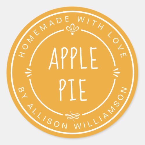Rustic Homemade Apple Pie Mellow Yellow Classic Round Sticker