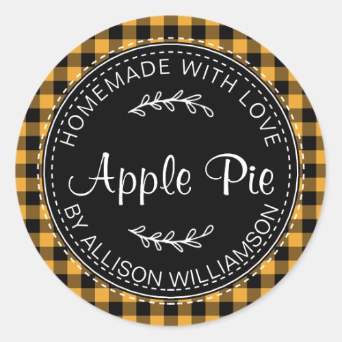 Rustic Homemade Apple Pie Mellow Yellow Plaid Classic Round Sticker
