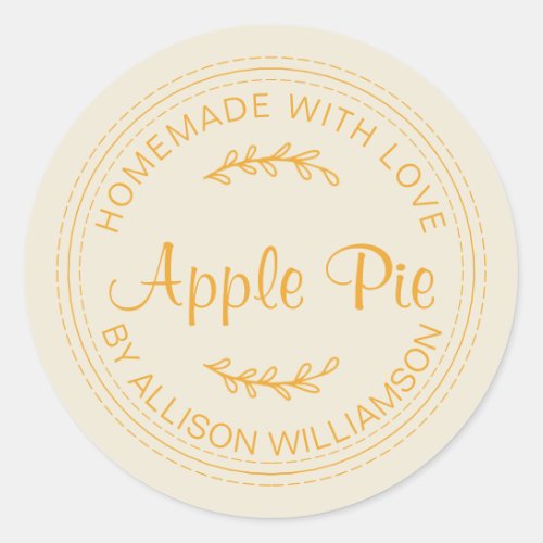 Rustic Homemade Apple Pie Mellow Yellow Script Classic Round Sticker