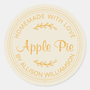 Rustic Homemade Apple Pie Mellow Yellow Script Classic Round Sticker