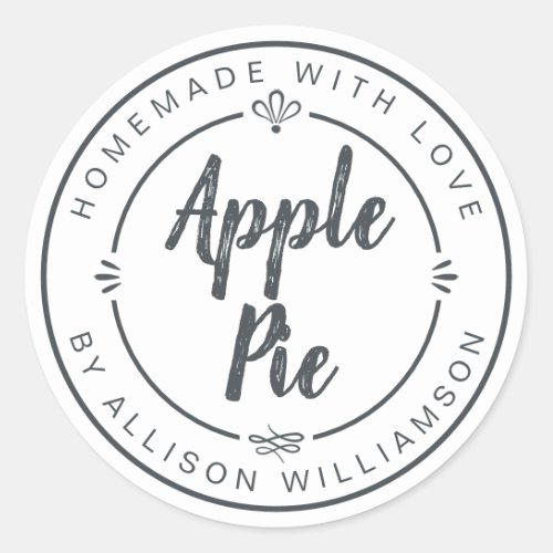 Rustic Homemade Apple Pie Pastel Black White Classic Round Sticker