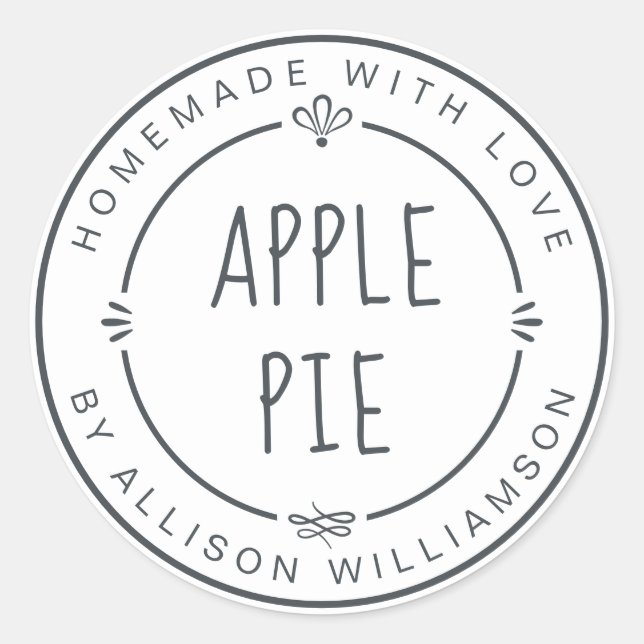 Rustic Homemade Apple Pie Pastel Black White Classic Round Sticker (Front)