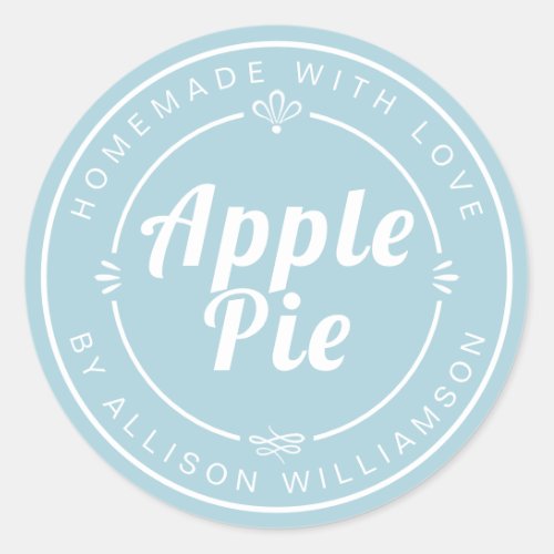 Rustic Homemade Apple Pie Pastel Blue Classic Round Sticker