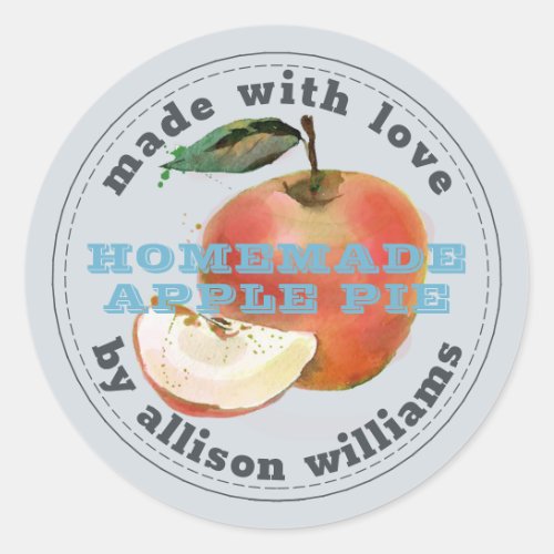 Rustic Homemade Apple Pie Pastel Blue Classic Round Sticker