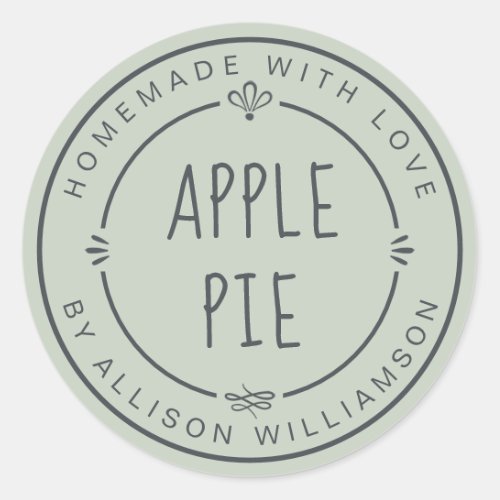Rustic Homemade Apple Pie Pastel Green Classic Round Sticker