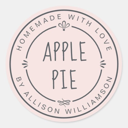 Rustic Homemade Apple Pie Pastel Pink Classic Round Sticker