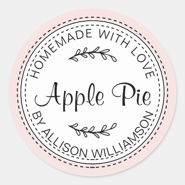 Rustic Homemade Apple Pie Pastel Pink Classic Round Sticker (Front)