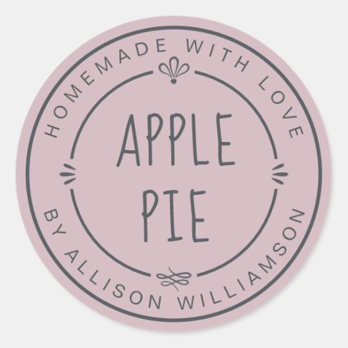 Rustic Homemade Apple Pie Pastel Purple Classic Round Sticker