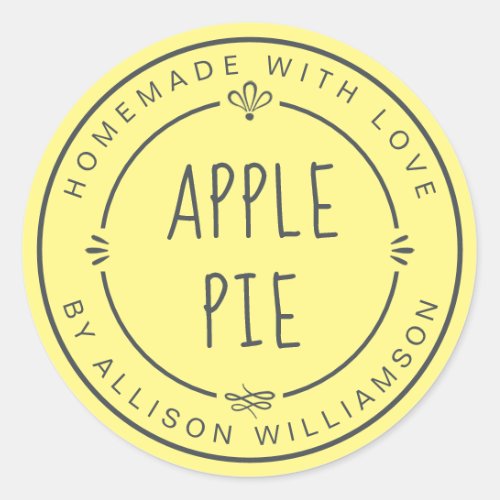 Rustic Homemade Apple Pie Pastel Yellow Classic Round Sticker