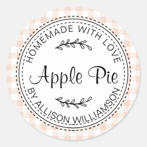 Rustic Homemade Apple Pie Peach Dust Check Classic Round Sticker