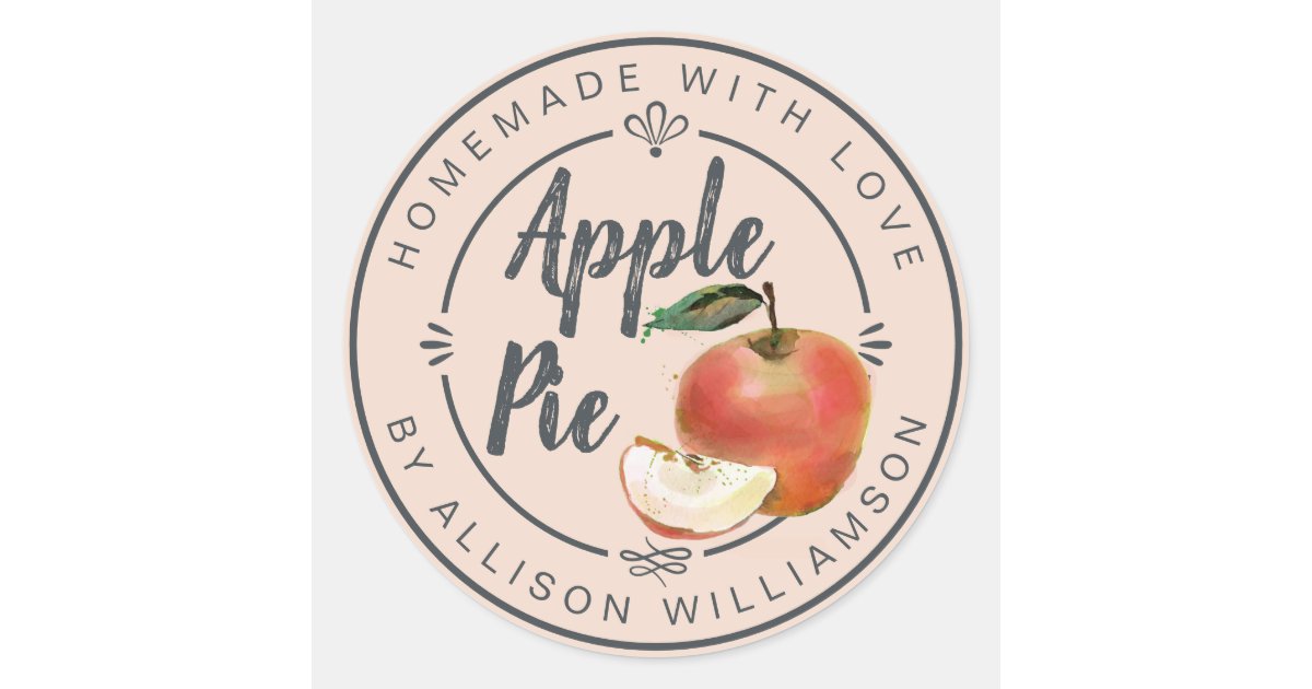 Rustic Homemade Apple Pie Pink Classic Round Sticker | Zazzle