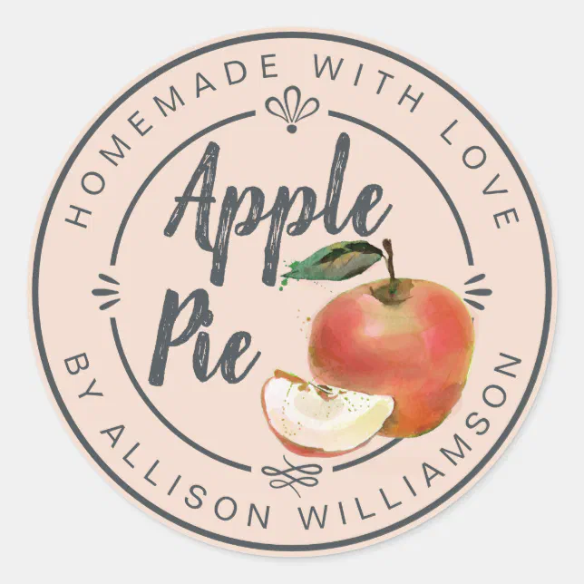 Rustic Homemade Apple Pie Pink Classic Round Sticker | Zazzle