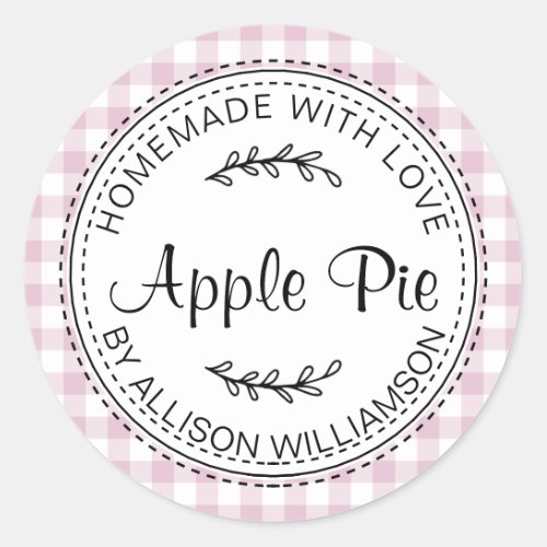 Rustic Homemade Apple Pie Purple Check Classic Round Sticker