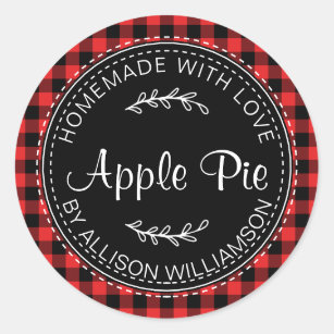 Rustic Homemade Apple Pie Red Black Plaid Classic Round Sticker