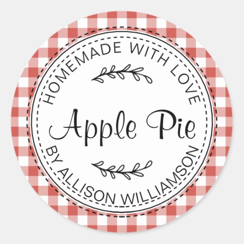 Rustic Homemade Apple Pie Red Check Classic Round Sticker