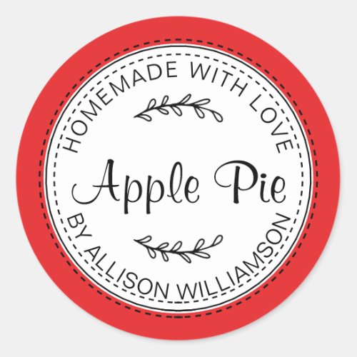 Rustic Homemade Apple Pie Red Classic Round Sticker