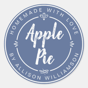 Rustic Homemade Apple Pie Vintage Blue Classic Round Sticker