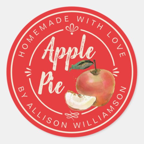 Rustic Homemade Apple Pie Vintage Red  Classic Round Sticker