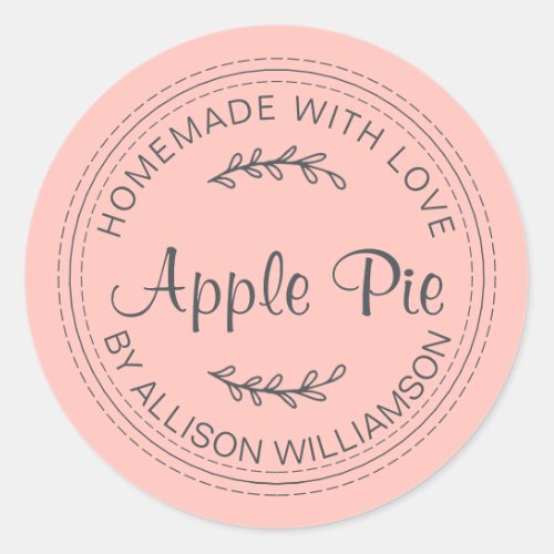 Rustic Homemade Baked Goods Apple Pastel Pink Classic Round Sticker