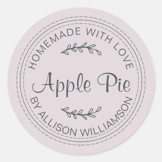 Rustic Homemade Baked Goods Apple Pastel Purple Classic Round Sticker (Front)