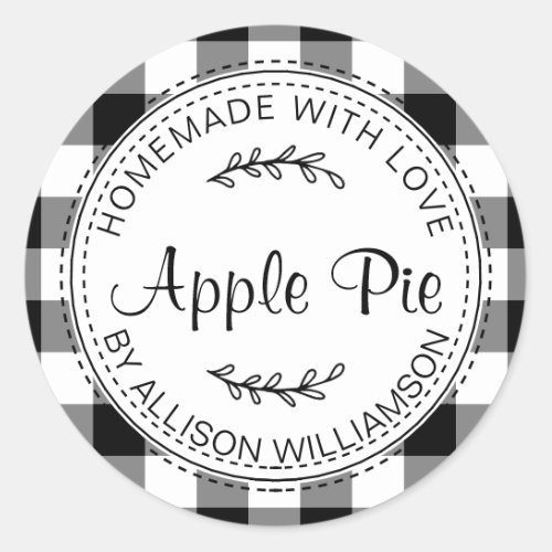 Rustic Homemade Baked Goods Apple Pie Black Check Classic Round Sticker