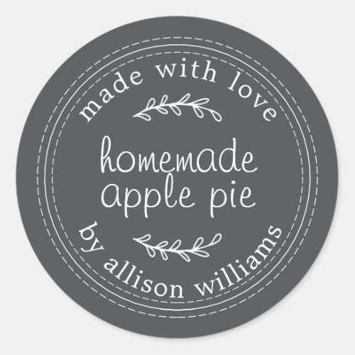 Rustic Homemade Baked Goods Apple Pie Black Classic Round Sticker