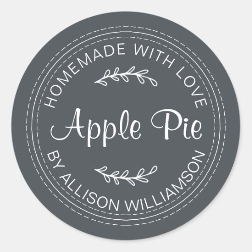 Rustic Homemade Baked Goods Apple Pie Black White Classic Round Sticker