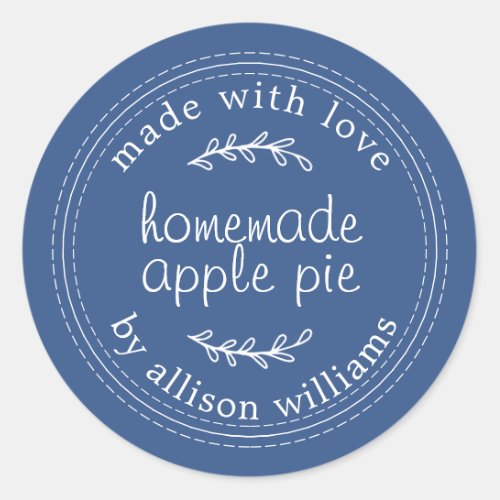 Rustic Homemade Baked Goods Apple Pie Blue Classic Round Sticker