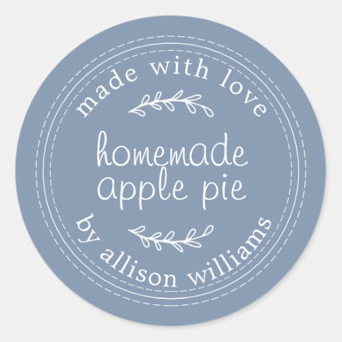 Rustic Homemade Baked Goods Apple Pie Blue Classic Round Sticker