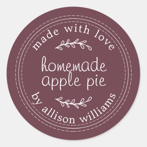 Rustic Homemade Baked Goods Apple Pie Burgundy Classic Round Sticker